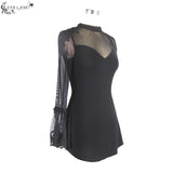 Summer Sexy Ladies Single Flared Sleeve Hip Covered Stretchy Mesh T Shirt