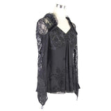 Gothic V Neck Mesh Long Sleeves Sexy Women Rose Lace Bottoming T Shirt