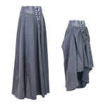 Torn Multiple Wearing Leather Waistband Women Punk Rock Black Flowing Long Half Skirt