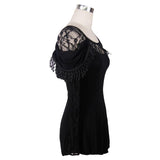 Gothic Small Rose Lace Long Sleeves Modal Mature Women T Shirt With Back Cowls