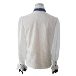 Gothic Festival Paisley Patterned Lace Sleeves White Gentle Men Shirts With Bow Tie