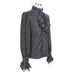 Paisley Jacquard Shining Black Rose Lace Cuff Gothic Men Shirts With Bow Tie
