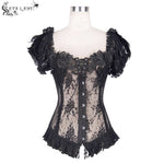 Gothic Adjustable Steel Buckles Fishbone Transparent Lace Corset With Feather Flowers