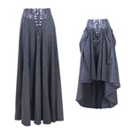Torn Multiple Wearing Leather Waistband Women Punk Rock Black Flowing Long Half Skirt
