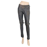 Sping False Boots High Waist Black And Silver Women Hand Rubbed Leather Trousers µ丱±¾