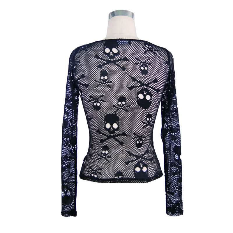Punk Sexy Women Skeleton Transparent Mesh Long Sleeves T Shirts