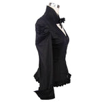 Women Small Collar Pleated Sleeves Everyday Wear Black Elastic Blouse With Bead Pins