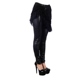 Daily Sexy Women Autumn Black Leather Leggings With Rose Lace Skirts