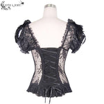 Gothic Adjustable Steel Buckles Fishbone Transparent Lace Corset With Feather Flowers