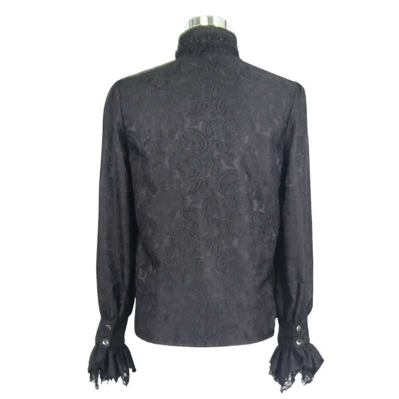 Paisley Jacquard Shining Black Rose Lace Cuff Gothic Men Shirts With Bow Tie