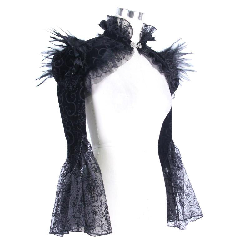 Lace Horn Sleeve Velveteen Feather Gothic Sexy Women Shawl