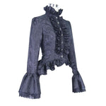 Women Short Front And Long Back Flared Sleeves Gothic Black Ruffled Lace Blouse