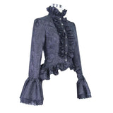 Women Short Front And Long Back Flared Sleeves Gothic Black Ruffled Lace Blouse