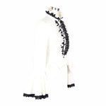 Paisley Jacquard Flared Sleeves Gothic White Ruffled Lace Up Women Blouse