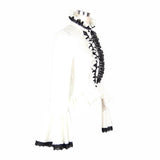 Paisley Jacquard Flared Sleeves Gothic White Ruffled Lace Up Women Blouse