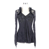 Gothic V Neck Mesh Long Sleeves Sexy Women Rose Lace Bottoming T Shirt