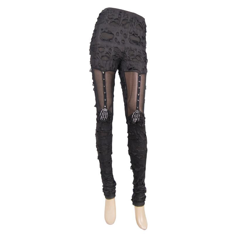 Gothic Sexy Women Skeleton Palm Ripped Knitted Leggings
