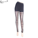 Witch Elastic Waistband Flocking Printed Transparent Stretchy Mesh Sexy Women Leggings