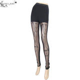 Witch Elastic Waistband Flocking Printed Transparent Stretchy Mesh Sexy Women Leggings