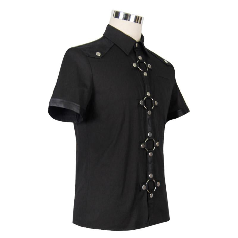 Daily Life Summer Biker Black Men Short Sleeves Punk Metallic Cotton Shirt