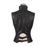 Spring Biker Bronze Bared Breast Wave Collar Lady Steampunk Leather Short Vests
