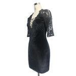 Daily Lace Raglan Sleeves Rose Mesh Flocking Sexy Women Deep V Velvet Dress With Lotus Leaf