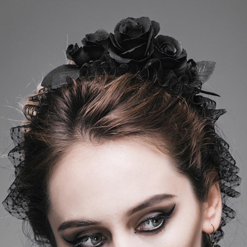 Sexy Women Headwear Gothic Black Roses Velvet Headband