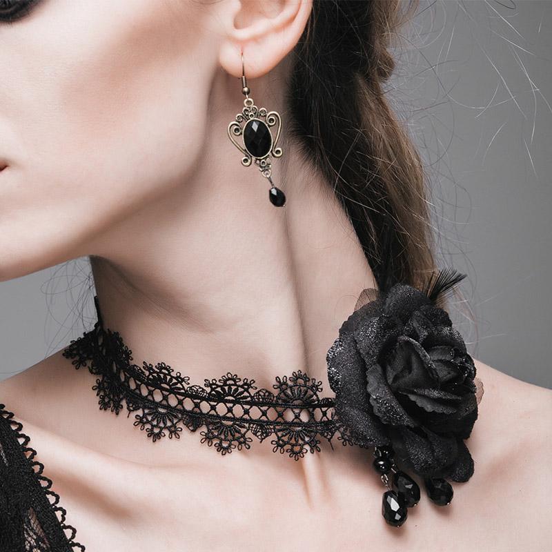 Gothic Rose Beaded Sexy Women Hollow Out Lace Necklace