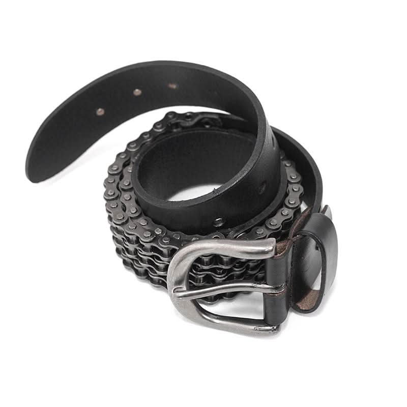 Heavy Metal Bicycle Chain Motorcycle Punk Men Black Leather Belt