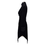 Gothic Ladies Embroidered High Collar Black Dovetail Velveteen Coat