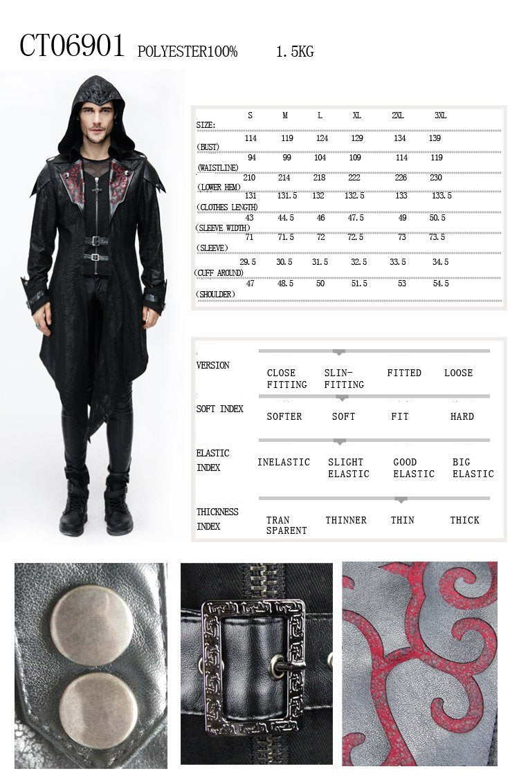 'Vlad' Hooded Punk Synthetic Leather Long Coat (Onyx Curse)