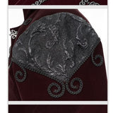 Vintage Hook Clasp Men Wine Gothic Embroidered Fake Two Pieces Dress Jacket