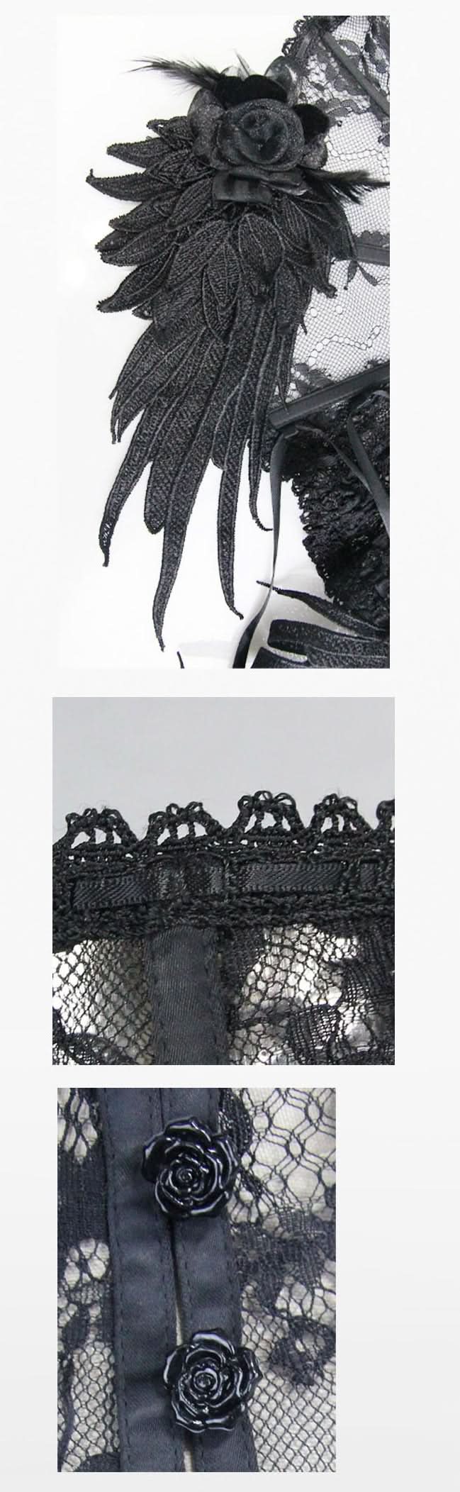 Gothic Accessory Feather Adjustable Ribbons Lace Sexy Women Collar With Rose Flower
