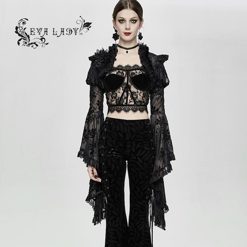 Sexy Women Big Flared Sleeves Super Short Gothic Lace Shawl