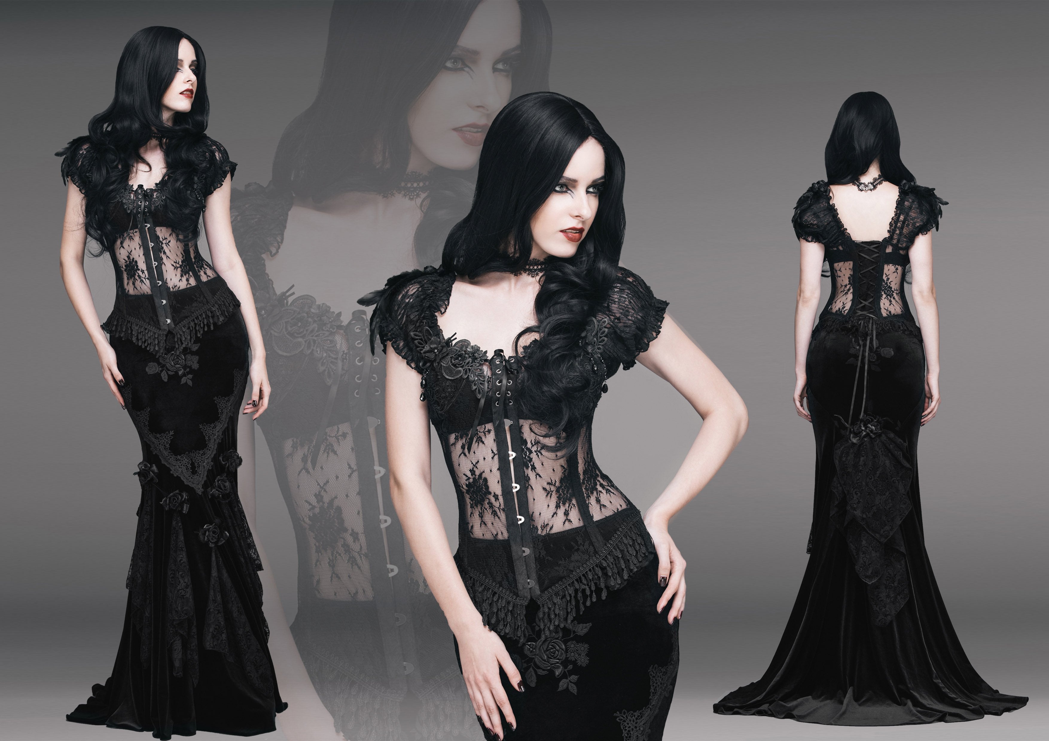 Velvet Corset With Hook Black Gothic Corsages