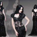 Gothic Adjustable Steel Buckles Fishbone Transparent Lace Corset With Feather Flowers