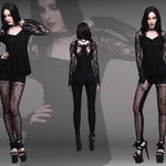 Witch Elastic Waistband Flocking Printed Transparent Stretchy Mesh Sexy Women Leggings