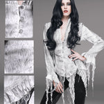 Daily Lace Tassels Sexy Women Long Sleeves Lace Up Printed White Blouse