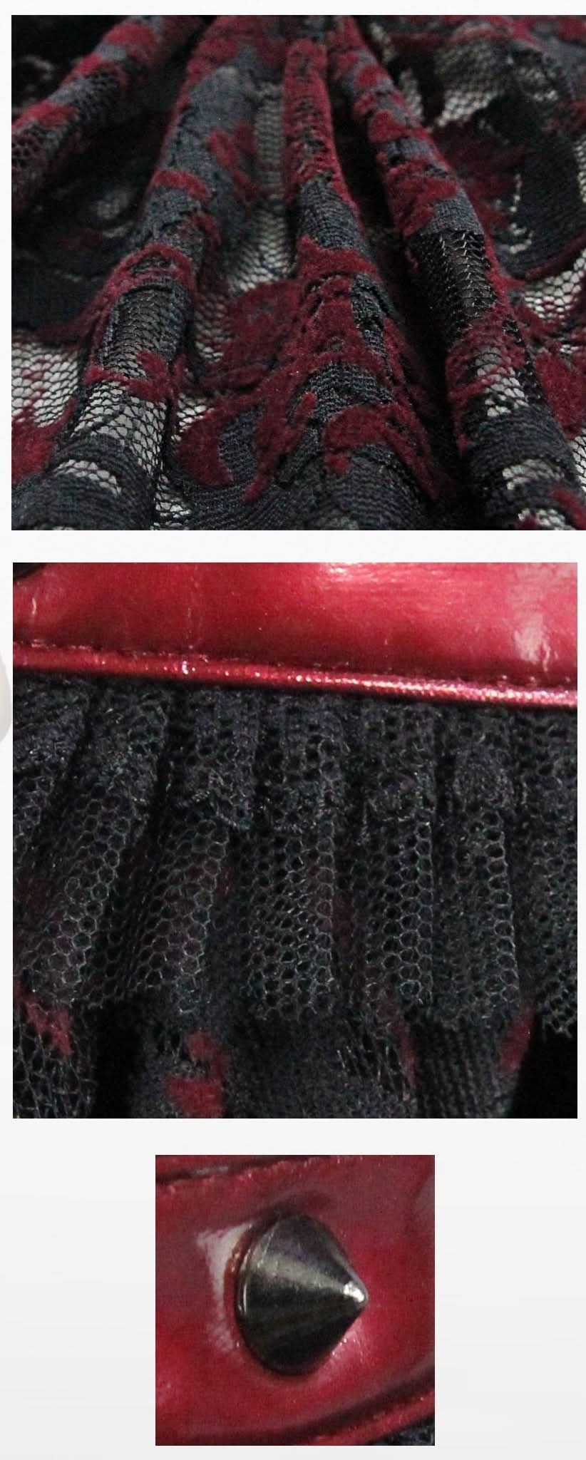 Ladies Red Sleeveless Lolita Rose See Through Lace Belted Sexy Lingerie