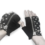Spiked Men Punk Rock Zipper Up Half Finger Leather Gloves