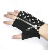 Spiked Men Punk Rock Zipper Up Half Finger Leather Gloves