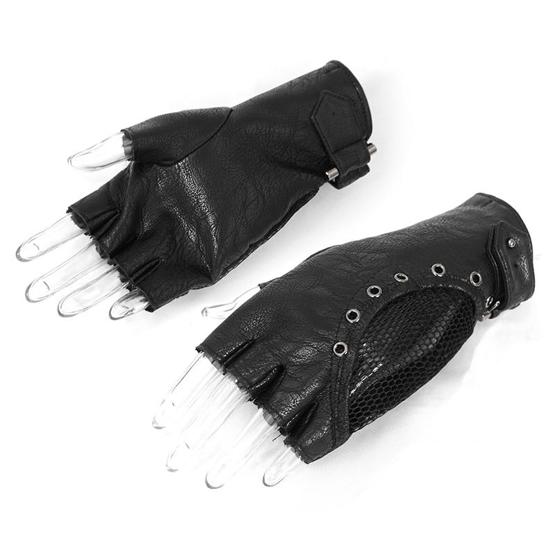 Punk Metallic Fitted Short Mesh Half Finger Gloves For Women