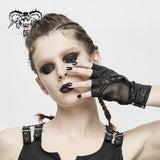 Punk Metallic Fitted Short Mesh Half Finger Gloves For Women