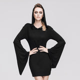 Daily Life Classic Style Flared Sleeve Women Hooded Knit Dress