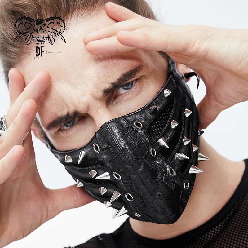 Unique Punk Metallic Spiked Leather Mask For Women And Men