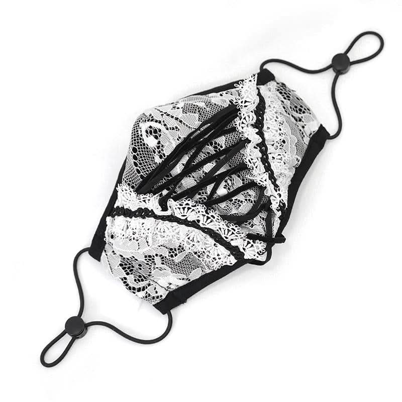 Gothic Girls White Stretchy Knitted Lace Up Mesh Masks