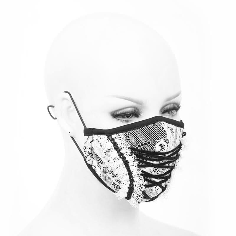 Gothic Girls White Stretchy Knitted Lace Up Mesh Masks