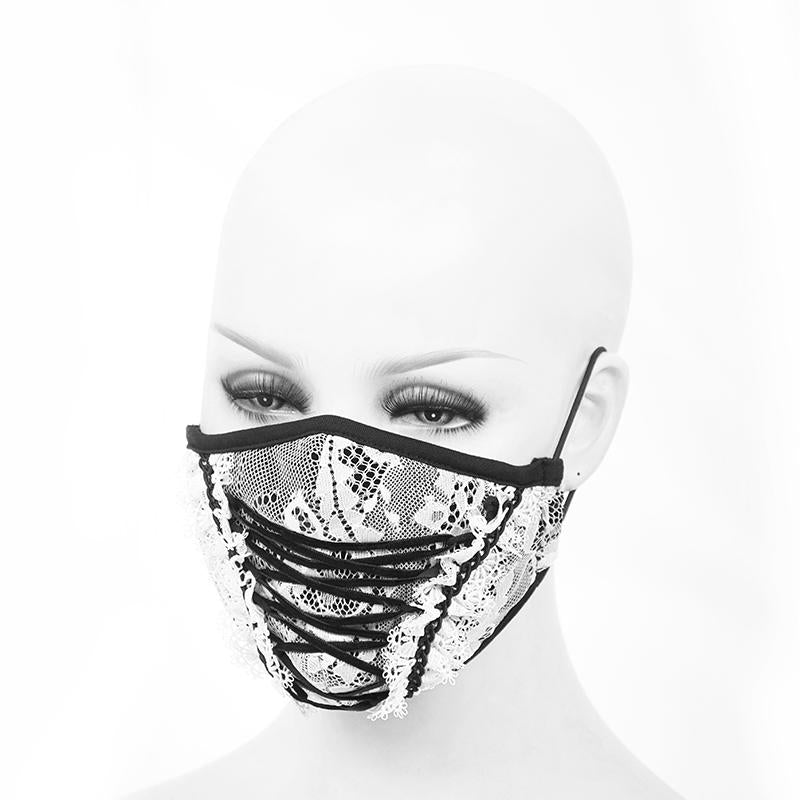 Gothic Girls White Stretchy Knitted Lace Up Mesh Masks