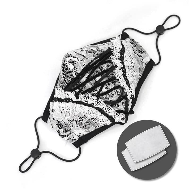 Gothic Girls White Stretchy Knitted Lace Up Mesh Masks