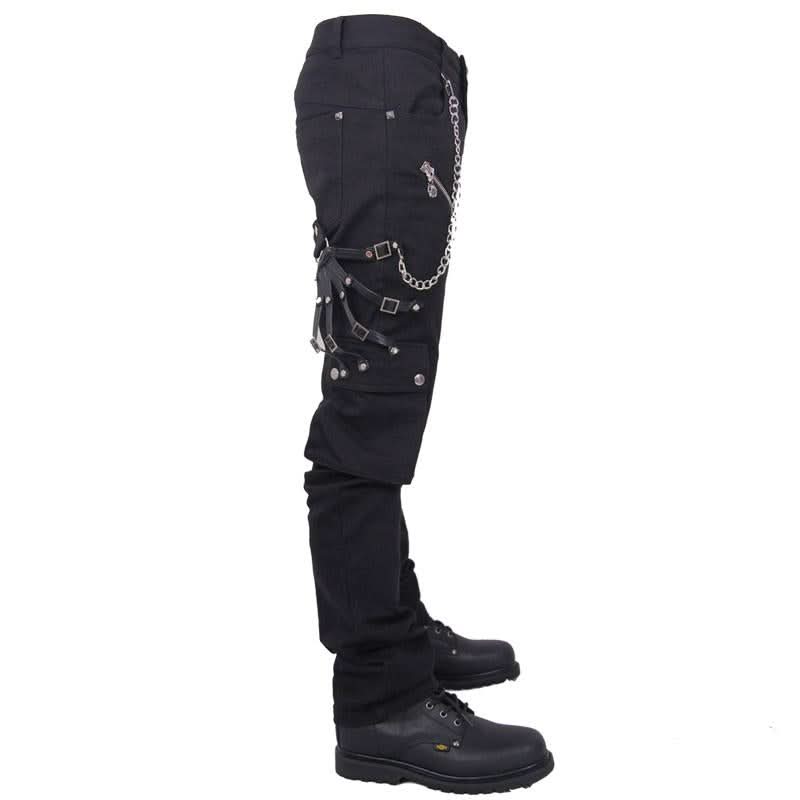 Devil Fashion Punk Rock Zipper Black Men Trousers With Chains